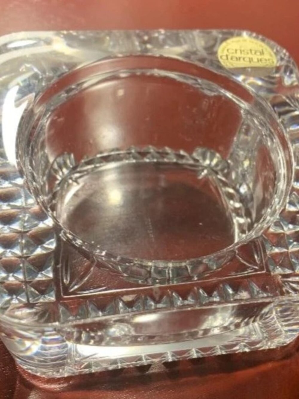 Vtg Cristal D'Arques France Heavy Lead Crystal Square Candle Holder/ Trinket